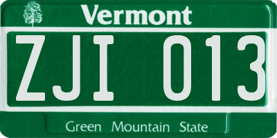 VT license plate ZJI013
