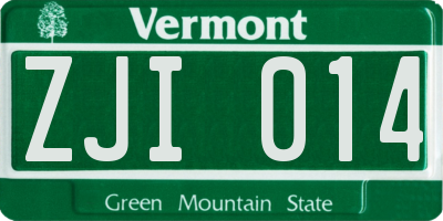 VT license plate ZJI014