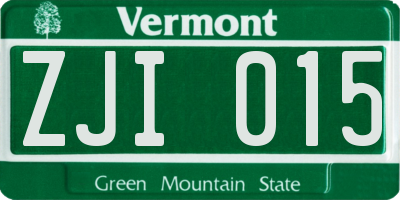 VT license plate ZJI015
