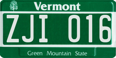 VT license plate ZJI016