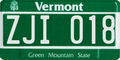 VT license plate ZJI018