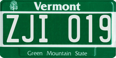 VT license plate ZJI019