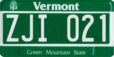 VT license plate ZJI021