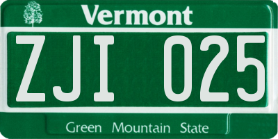 VT license plate ZJI025