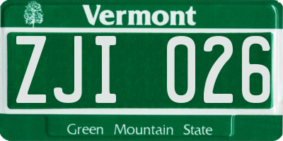 VT license plate ZJI026