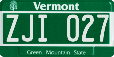 VT license plate ZJI027
