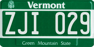 VT license plate ZJI029
