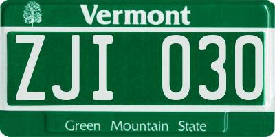 VT license plate ZJI030