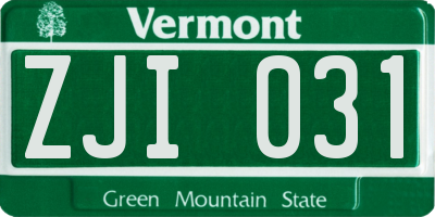 VT license plate ZJI031