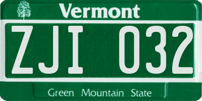 VT license plate ZJI032