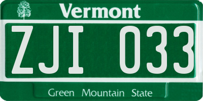 VT license plate ZJI033