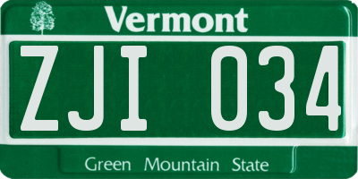 VT license plate ZJI034