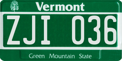 VT license plate ZJI036
