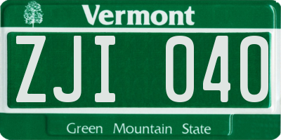 VT license plate ZJI040