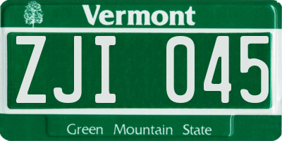 VT license plate ZJI045