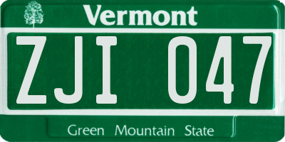 VT license plate ZJI047