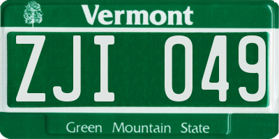 VT license plate ZJI049