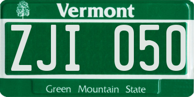 VT license plate ZJI050