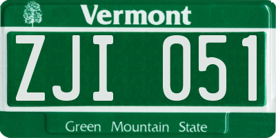 VT license plate ZJI051