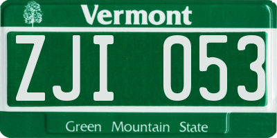 VT license plate ZJI053