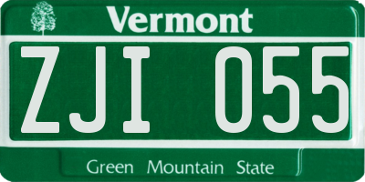 VT license plate ZJI055