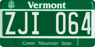 VT license plate ZJI064