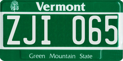 VT license plate ZJI065