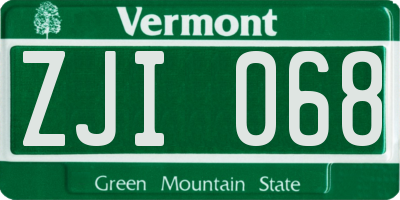 VT license plate ZJI068