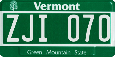 VT license plate ZJI070