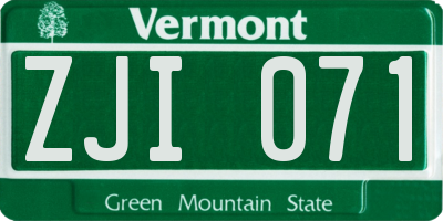 VT license plate ZJI071