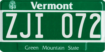 VT license plate ZJI072