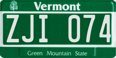 VT license plate ZJI074