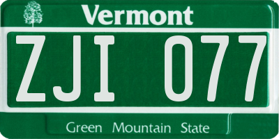 VT license plate ZJI077