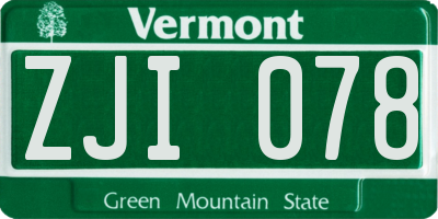 VT license plate ZJI078
