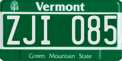 VT license plate ZJI085