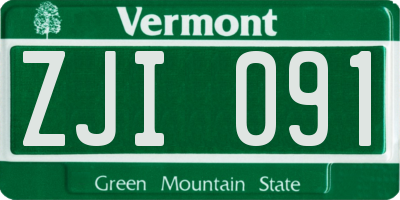 VT license plate ZJI091