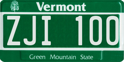 VT license plate ZJI100
