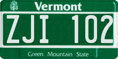 VT license plate ZJI102