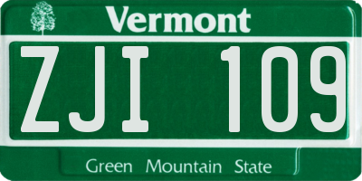 VT license plate ZJI109