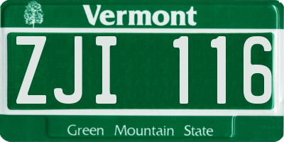 VT license plate ZJI116