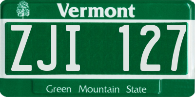 VT license plate ZJI127