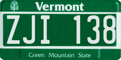 VT license plate ZJI138