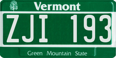 VT license plate ZJI193
