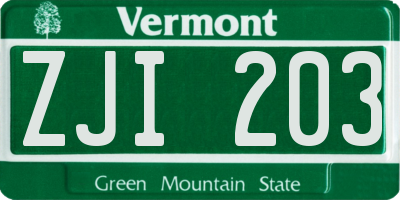 VT license plate ZJI203