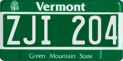 VT license plate ZJI204