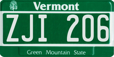 VT license plate ZJI206