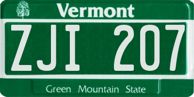 VT license plate ZJI207