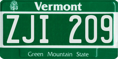 VT license plate ZJI209