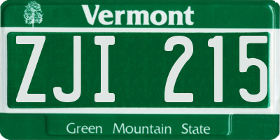 VT license plate ZJI215