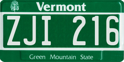 VT license plate ZJI216
